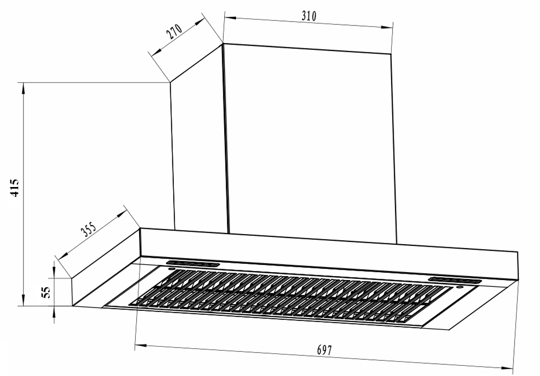 Kích thước lắp đặt sản phẩm | Máy hút mùi áp tường chữ T màu đen 70cm Chefs EH-R908E3T Kích thước lắp đặt sản phẩm | Máy hút mùi áp tường chữ T màu đen 70cm Chefs EH-R908E3T