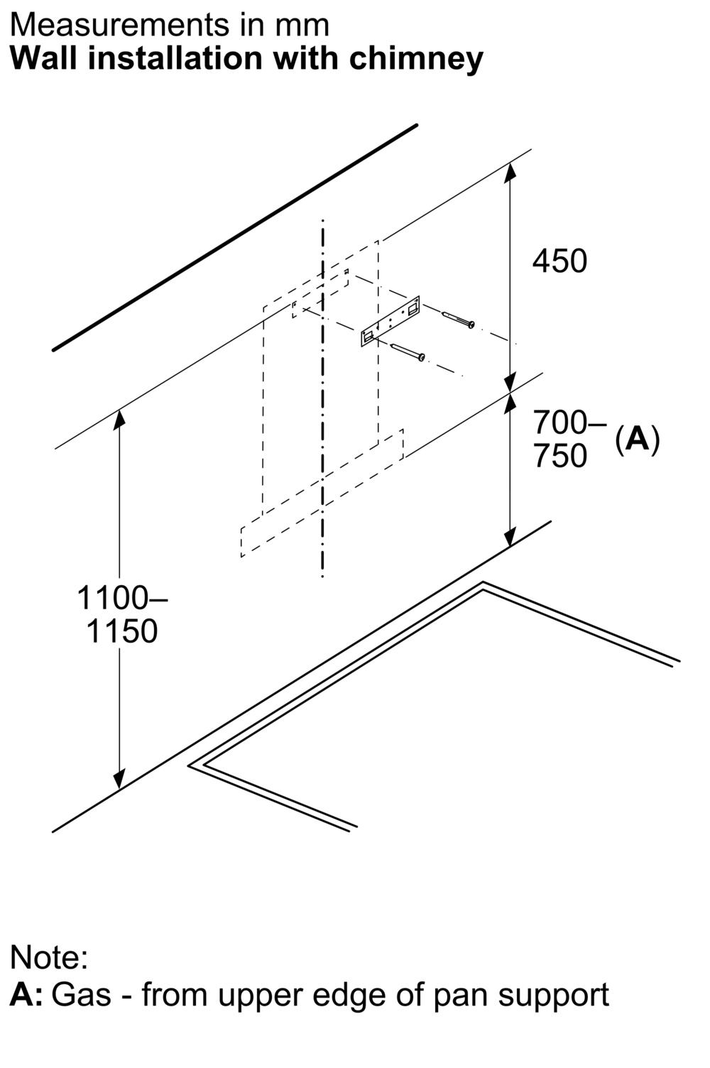 Khoảng cách tiêu chuẩn lắp đặt | Máy hút mùi áp tường chữ T màu đen 90cm Serie 4 Bosch DWB98IJ60I Khoảng cách tiêu chuẩn lắp đặt | Máy hút mùi áp tường chữ T màu đen 90cm Serie 4 Bosch DWB98IJ60I