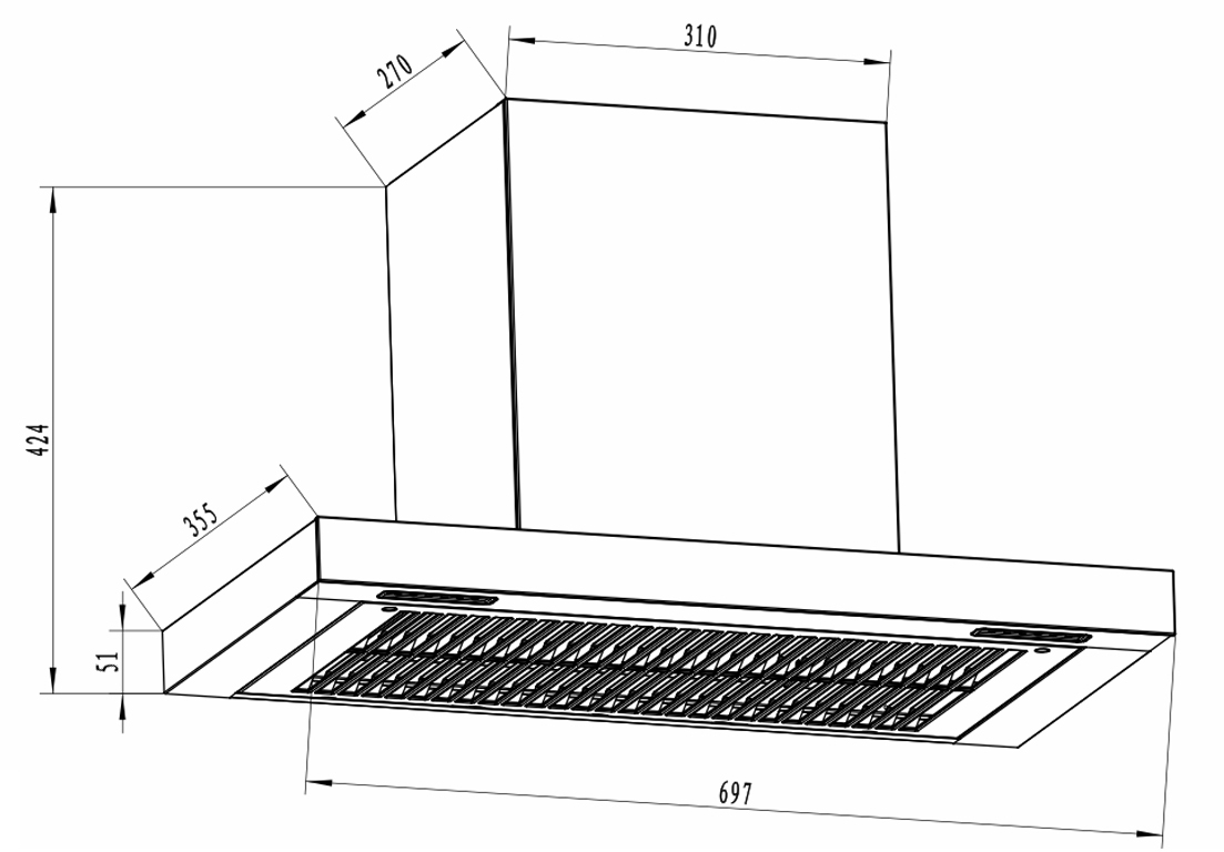 Kích thước sản phẩm | Máy hút mùi áp tường chữ T màu xám 70cm Fandi FD-EMG70 Kích thước sản phẩm | Máy hút mùi áp tường chữ T màu xám 70cm Fandi FD-EMG70