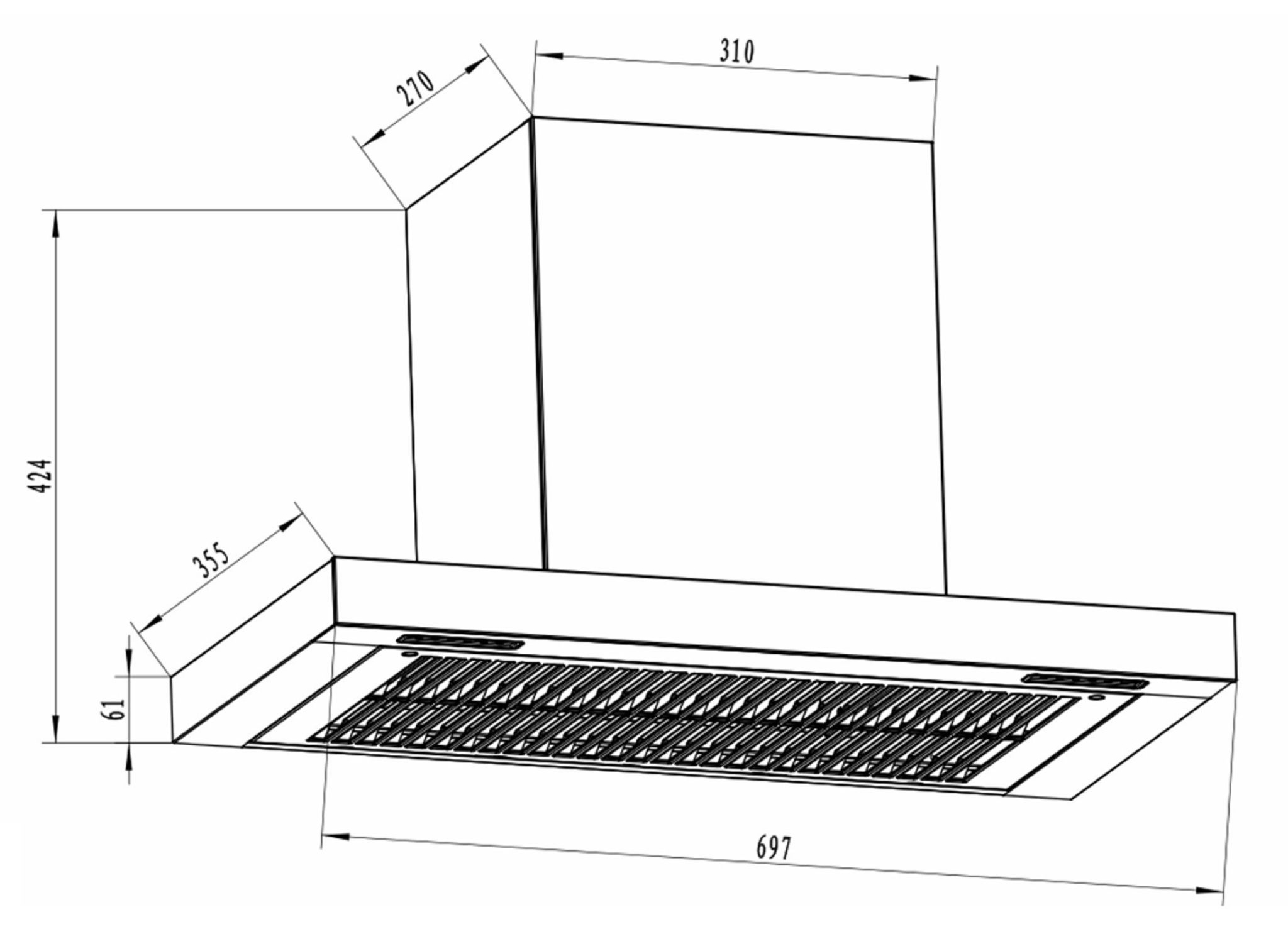 Kích thước lắp đặt sản phẩm | Máy hút mùi áp tường chữ T màu xám 70cm Faster FS 35TG Autoclean Kích thước lắp đặt sản phẩm | Máy hút mùi áp tường chữ T màu xám 70cm Faster FS 35TG Autoclean