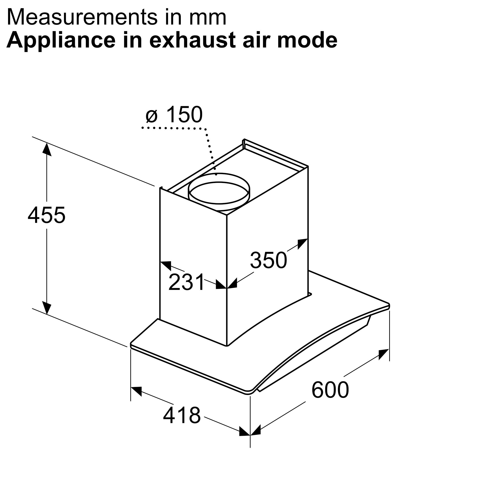 Kích thước tổng thể | Máy hút mùi áp tường kính cong màu đen 60cm Serie 4 Bosch DWA68IJ60I Kích thước tổng thể | Máy hút mùi áp tường kính cong màu đen 60cm Serie 4 Bosch DWA68IJ60I