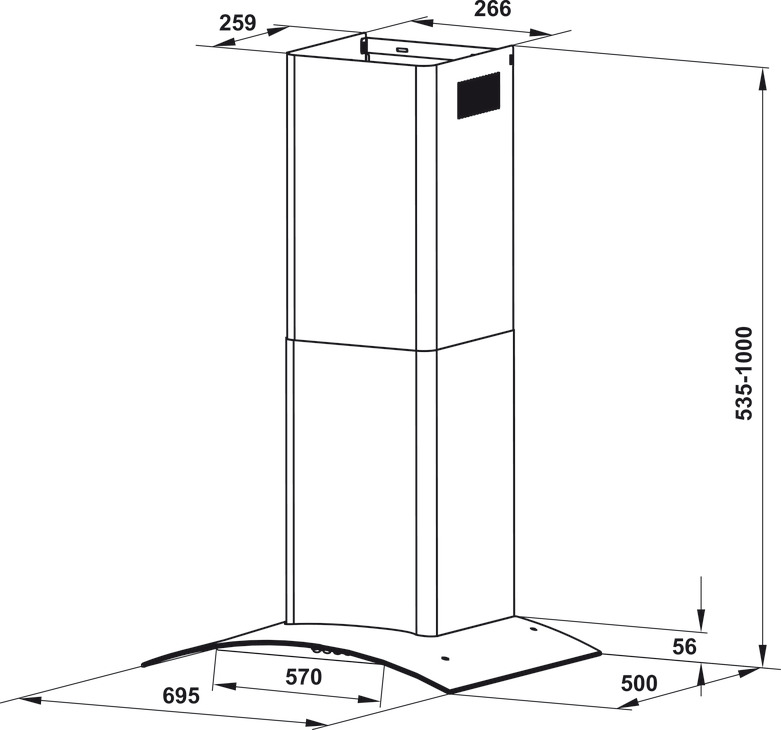 Kích thước sản phẩm | Máy hút mùi áp tường kính cong màu đen 70cm Häfele HH-WT70A | 533.86.807 Kích thước sản phẩm | Máy hút mùi áp tường kính cong màu đen 70cm Häfele HH-WT70A | 533.86.807