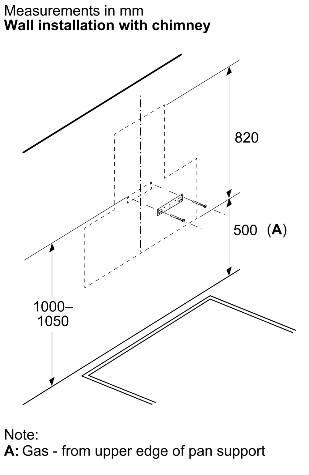 Khoảng cách tiêu chuẩn lắp đặt | Máy hút mùi áp tường kính vát màu đen 90cm Serie 4 Bosch DWK98IJ60I Khoảng cách tiêu chuẩn lắp đặt | Máy hút mùi áp tường kính vát màu đen 90cm Serie 4 Bosch DWK98IJ60I