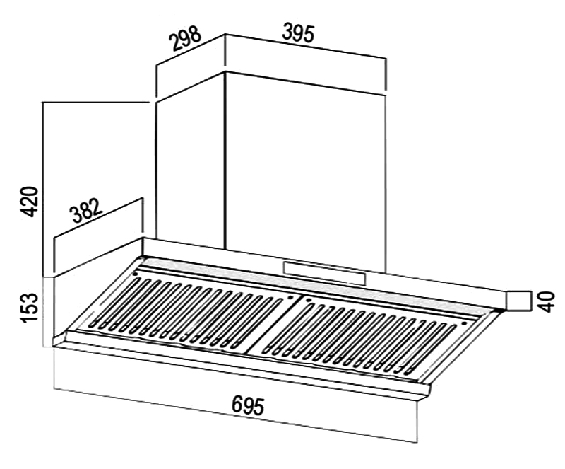 Kích thước lắp đặt sản phẩm | Máy hút mùi áp tường màu đen 70cm Bauer BC70BTC SLUX Kích thước lắp đặt sản phẩm | Máy hút mùi áp tường màu đen 70cm Bauer BC70BTC SLUX