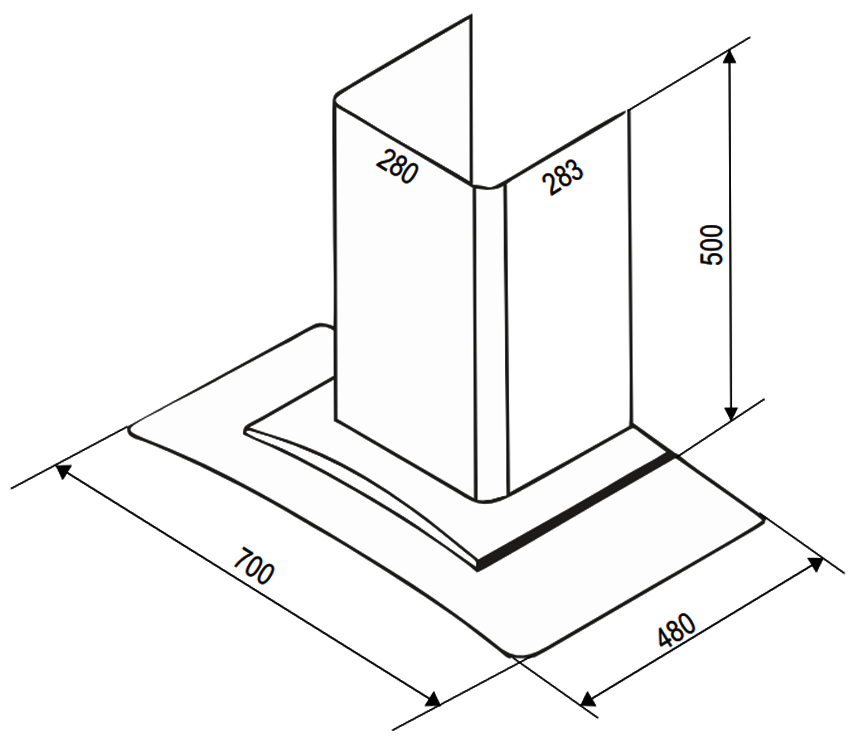 Kích thước lắp đặt sản phẩm | Máy hút mùi áp tường kính cong màu đen 70cm Bauer BC70EC1B Kích thước lắp đặt sản phẩm | Máy hút mùi áp tường kính cong màu đen 70cm Bauer BC70EC1B