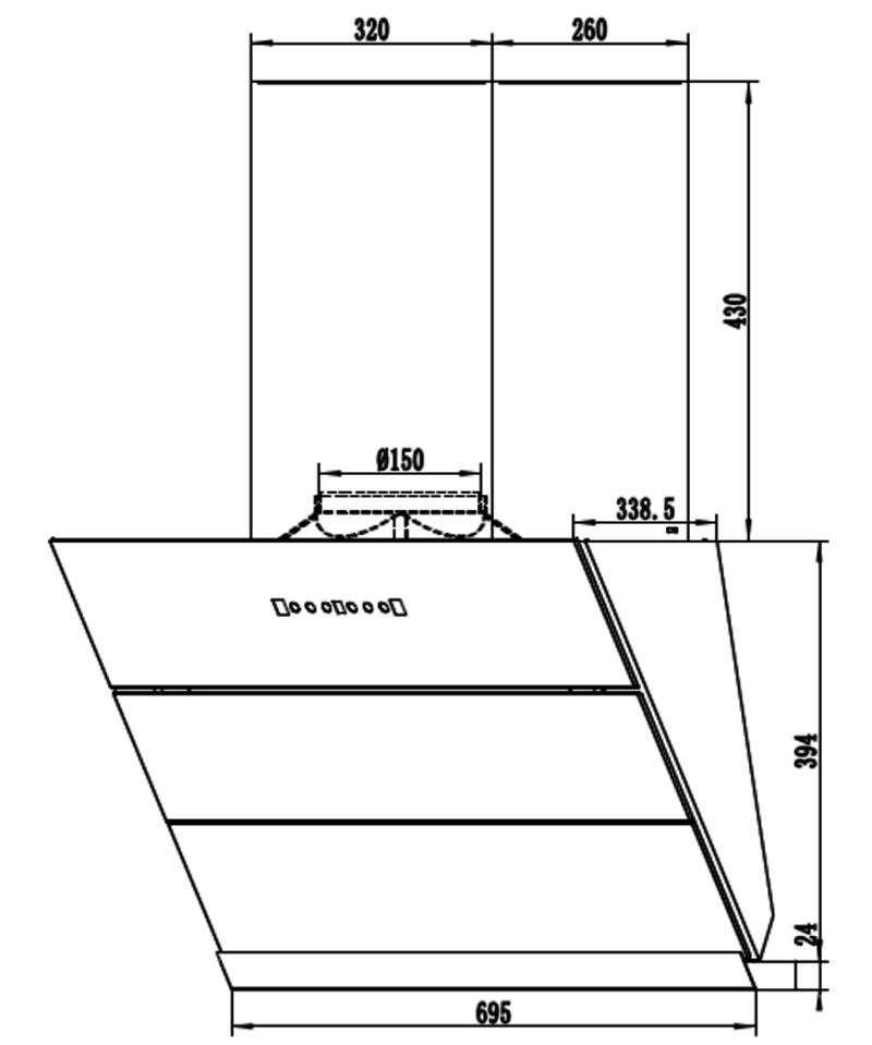 Kích thước sản phẩm | Máy hút mùi áp tường kính vát màu xám 70cm Fandi FD-SHQ7 seri2 Kích thước sản phẩm | Máy hút mùi áp tường kính vát màu xám 70cm Fandi FD-SHQ7 seri2