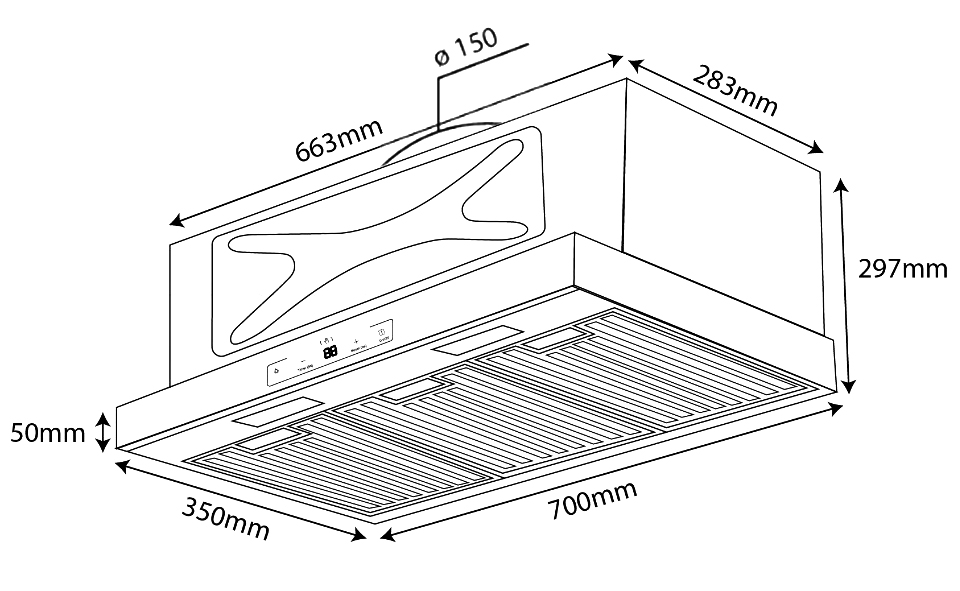 Máy hút mùi Kocher Turbo X-350T | Kích thước sản phẩm