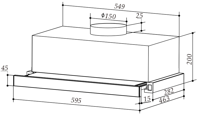 Máy hút mùi Sevilla SV-E600 - Kích thước lắp đặt sản phẩm