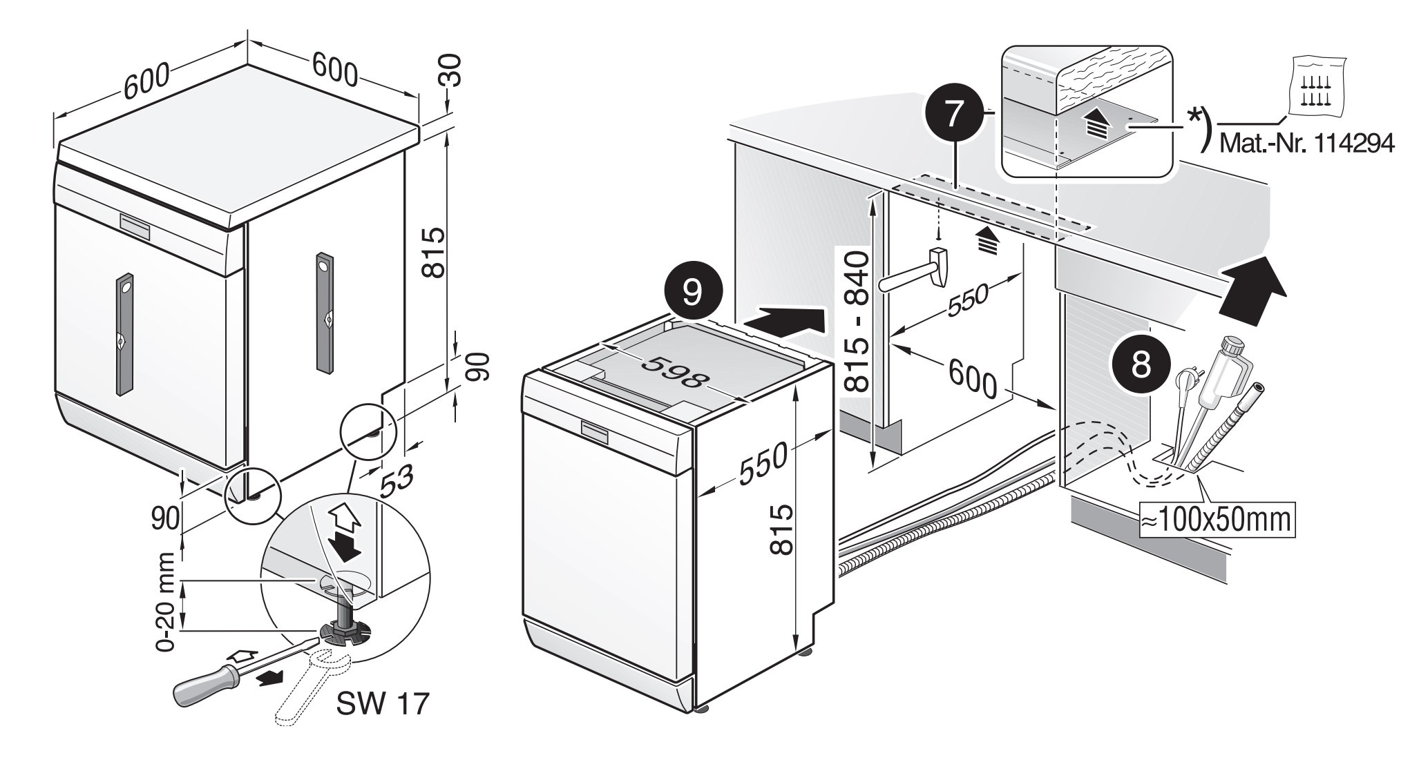 Kích thước sản phẩm | Máy rửa bát độc lập 13 bộ Serie 4 Bosch SMS4HTI16E Kích thước sản phẩm | Máy rửa bát độc lập 13 bộ Serie 4 Bosch SMS4HTI16E