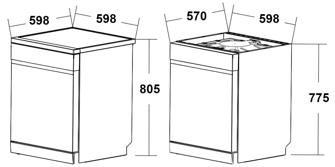 Kích thước sản phẩm | Máy rửa bát Kocher KDEU-X15B