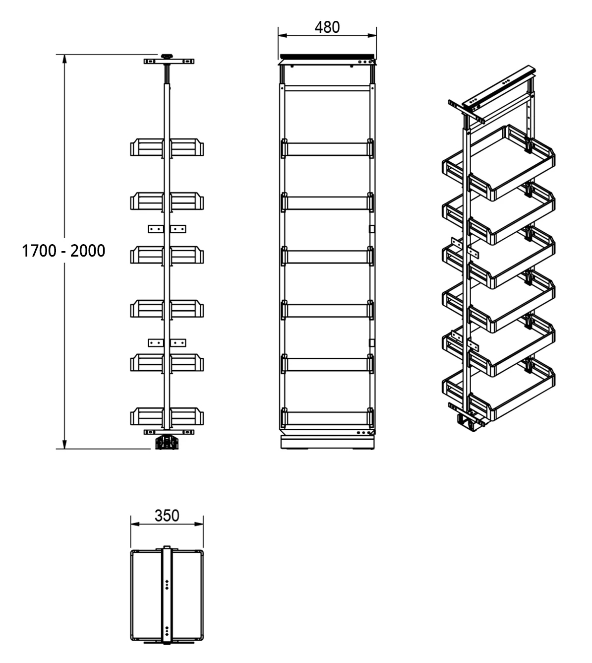 Kích thước lắp đặt | Tủ đồ khô 6 tầng Inox 304 nan tròn cánh kéo rút thẳng 400mm Newera NE666.400 Kích thước lắp đặt | Tủ đồ khô 6 tầng Inox 304 nan tròn cánh kéo rút thẳng 400mm Newera NE666.400