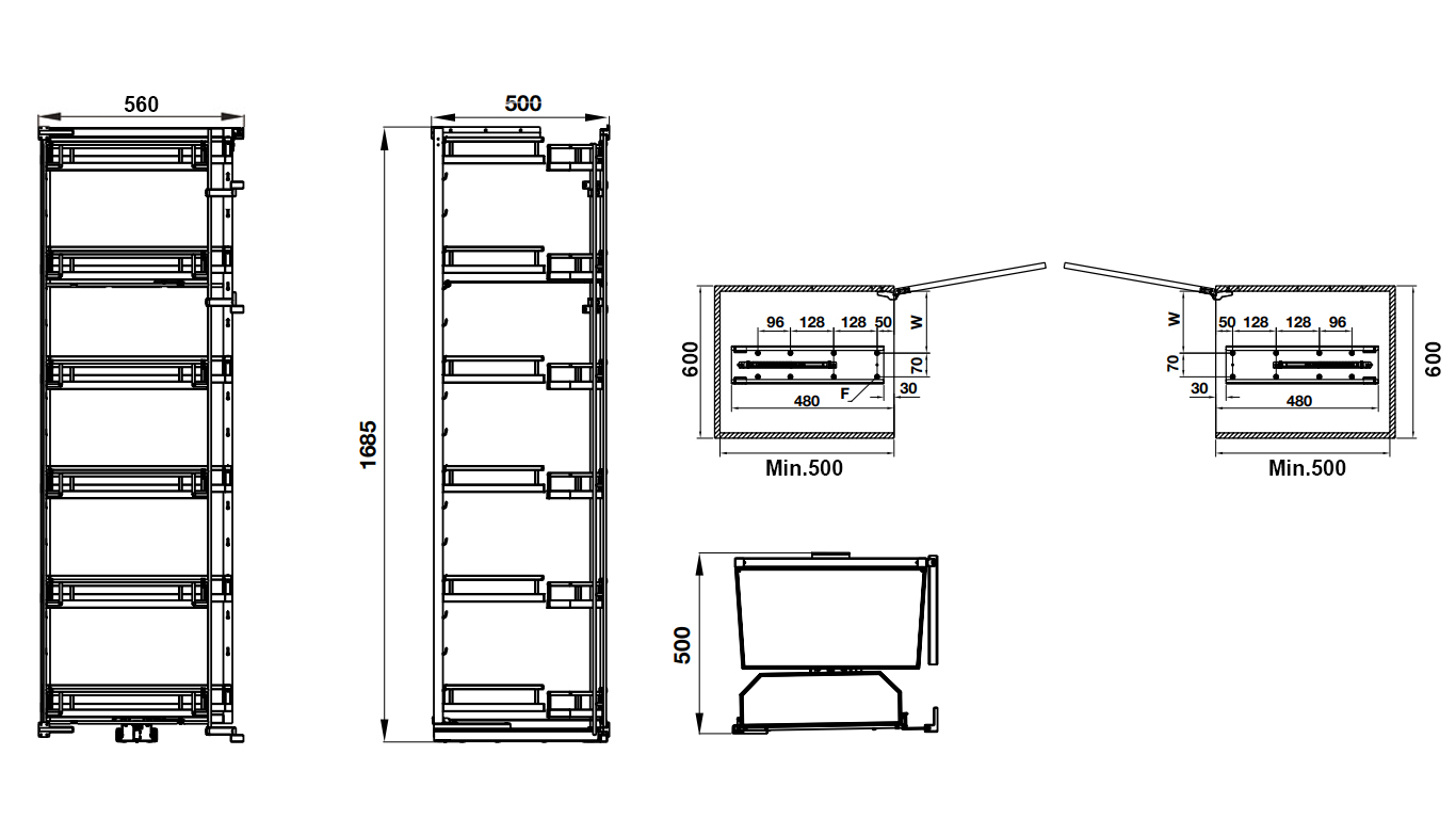 Kích thước lắp đặt | Tủ đồ khô 6 tầng thép phủ Nano cánh mở 600mm Hafele Kara Swing 548.65.862 Kích thước lắp đặt | Tủ đồ khô 6 tầng thép phủ Nano cánh mở 600mm Hafele Kara Swing 548.65.862