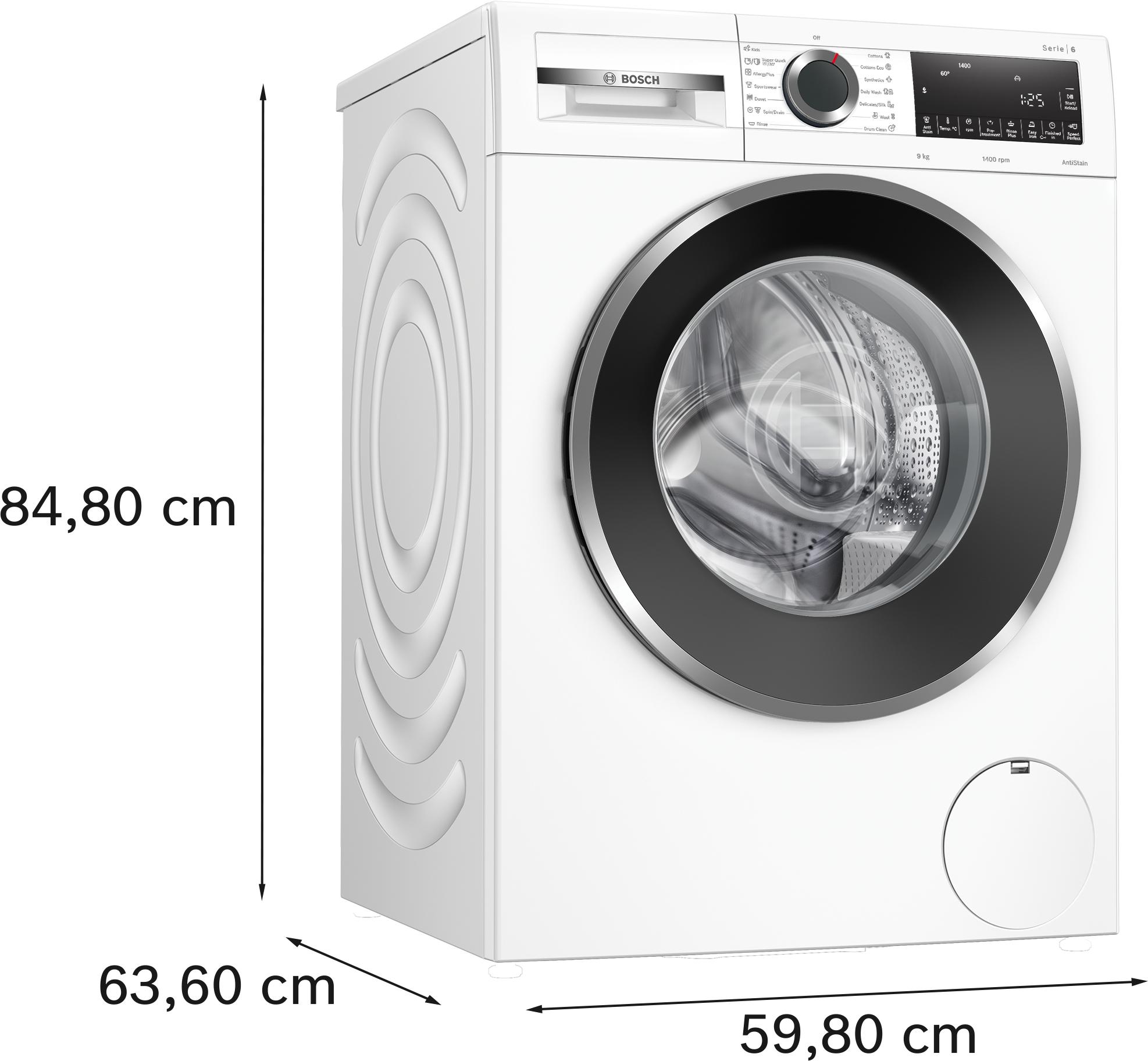 Máy giặt độc lập màu trắng 9kg Serie 6 Bosch WGG24400SG