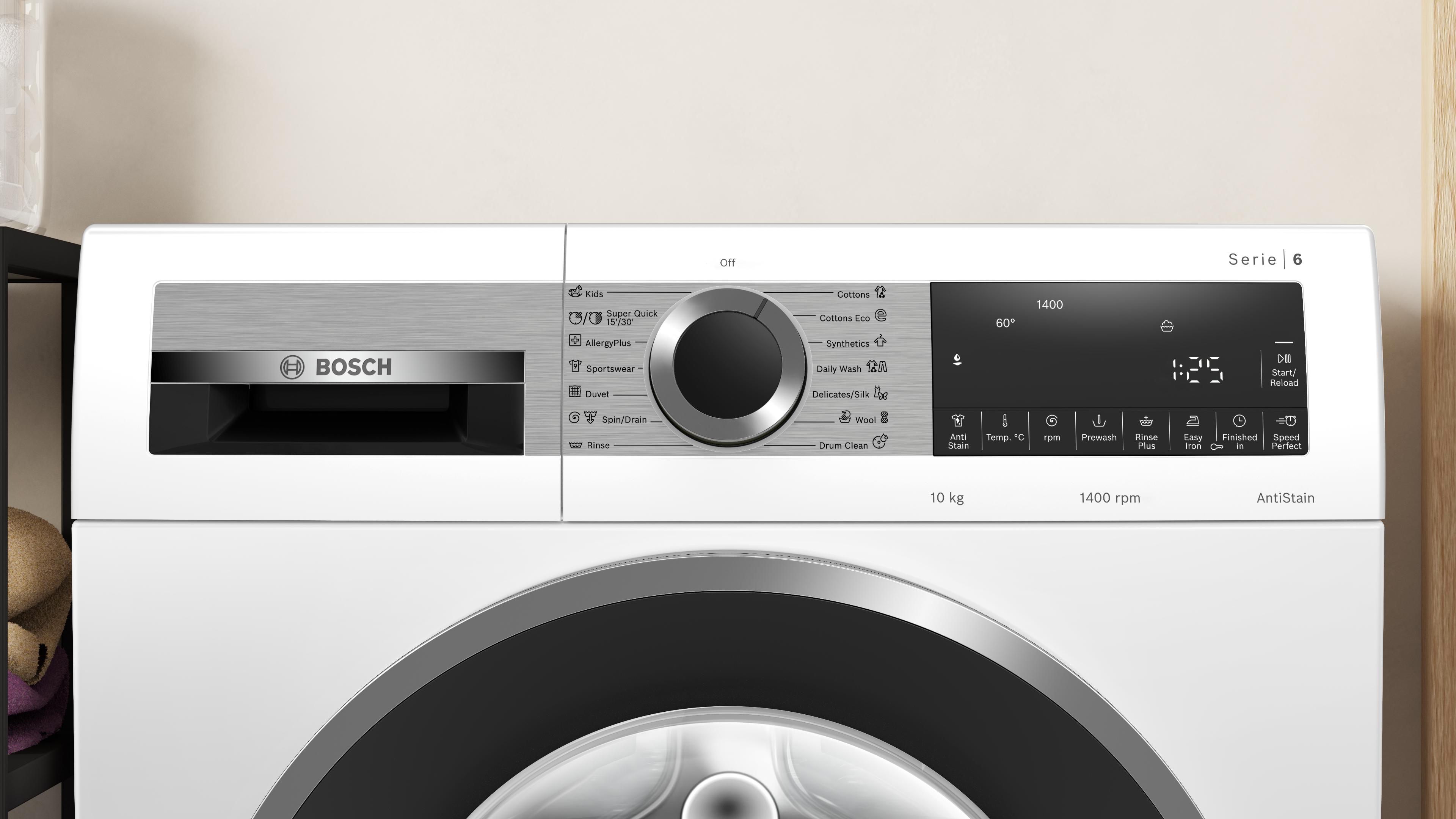 Máy giặt độc lập màu trắng 10kg Serie 6 Bosch WGG25400SG