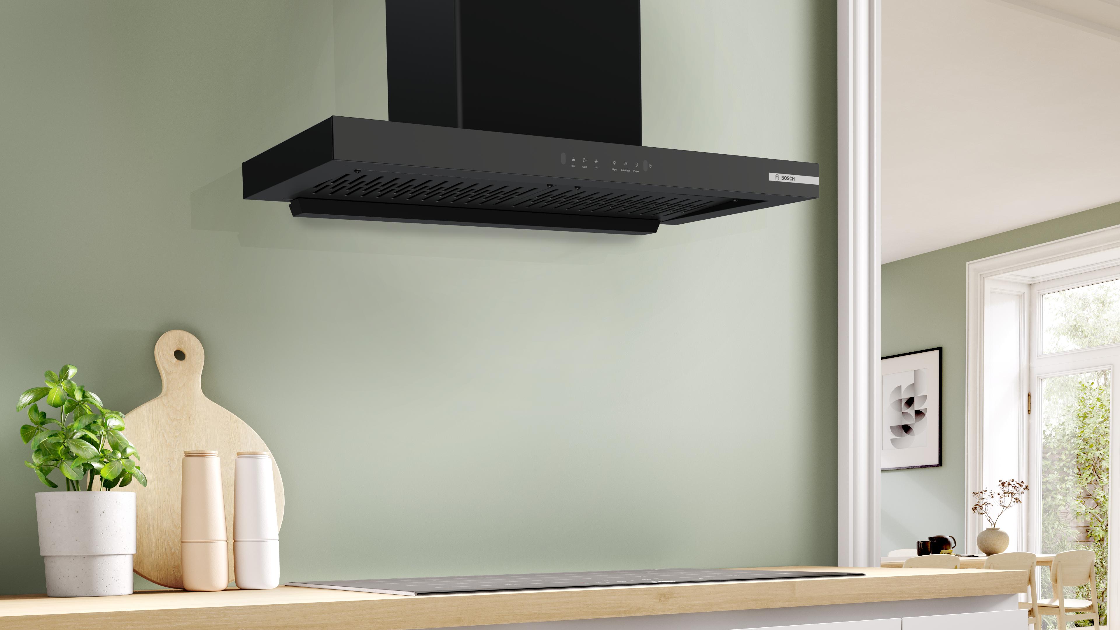 Máy hút mùi áp tường chữ T màu đen 90cm Serie 4 Bosch DWB98IJ60I Máy hút mùi áp tường chữ T màu đen 90cm Serie 4 Bosch DWB98IJ60I