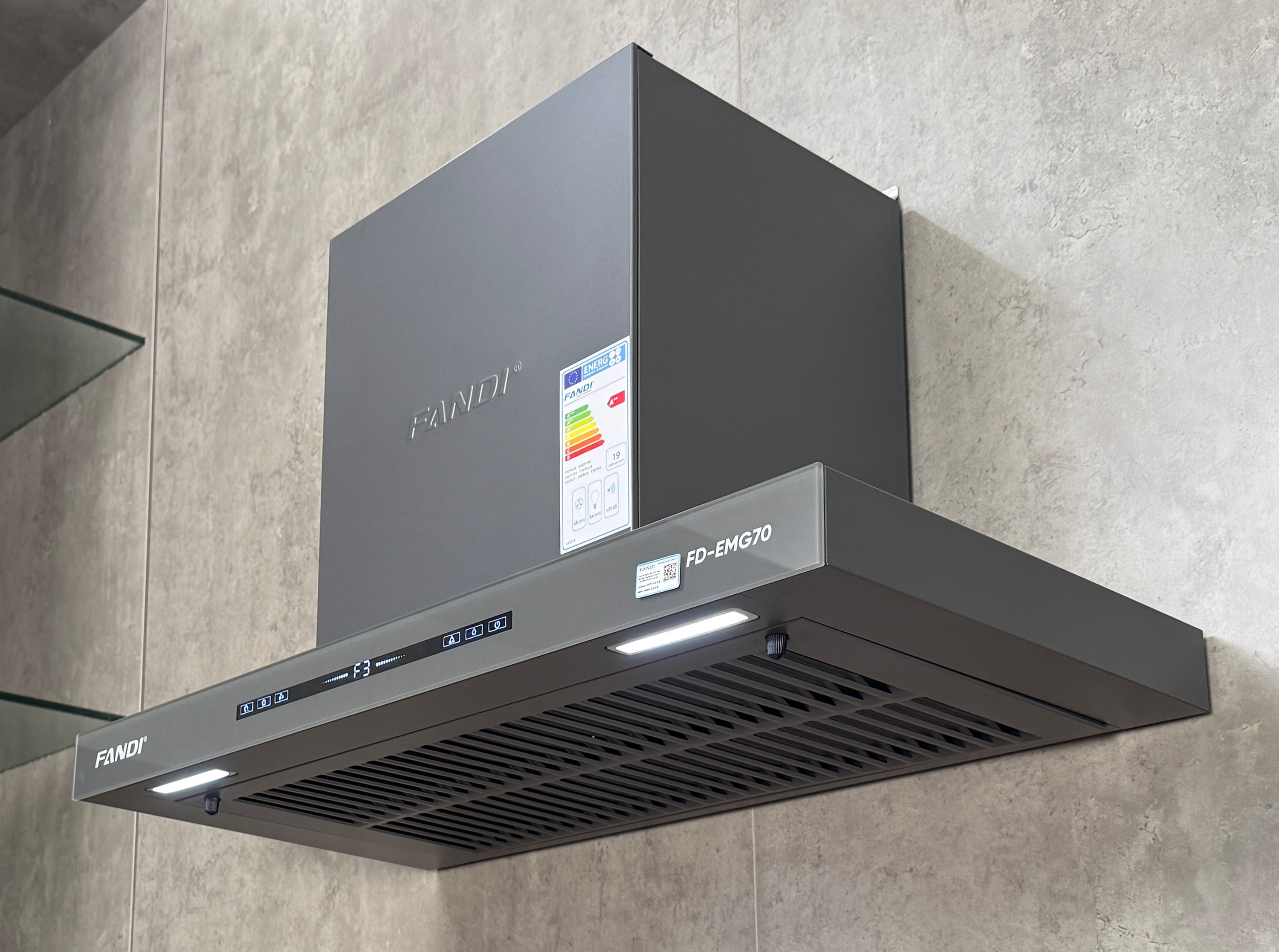Máy hút mùi áp tường chữ T màu xám 70cm Fandi FD-EMG70 Máy hút mùi áp tường chữ T màu xám 70cm Fandi FD-EMG70