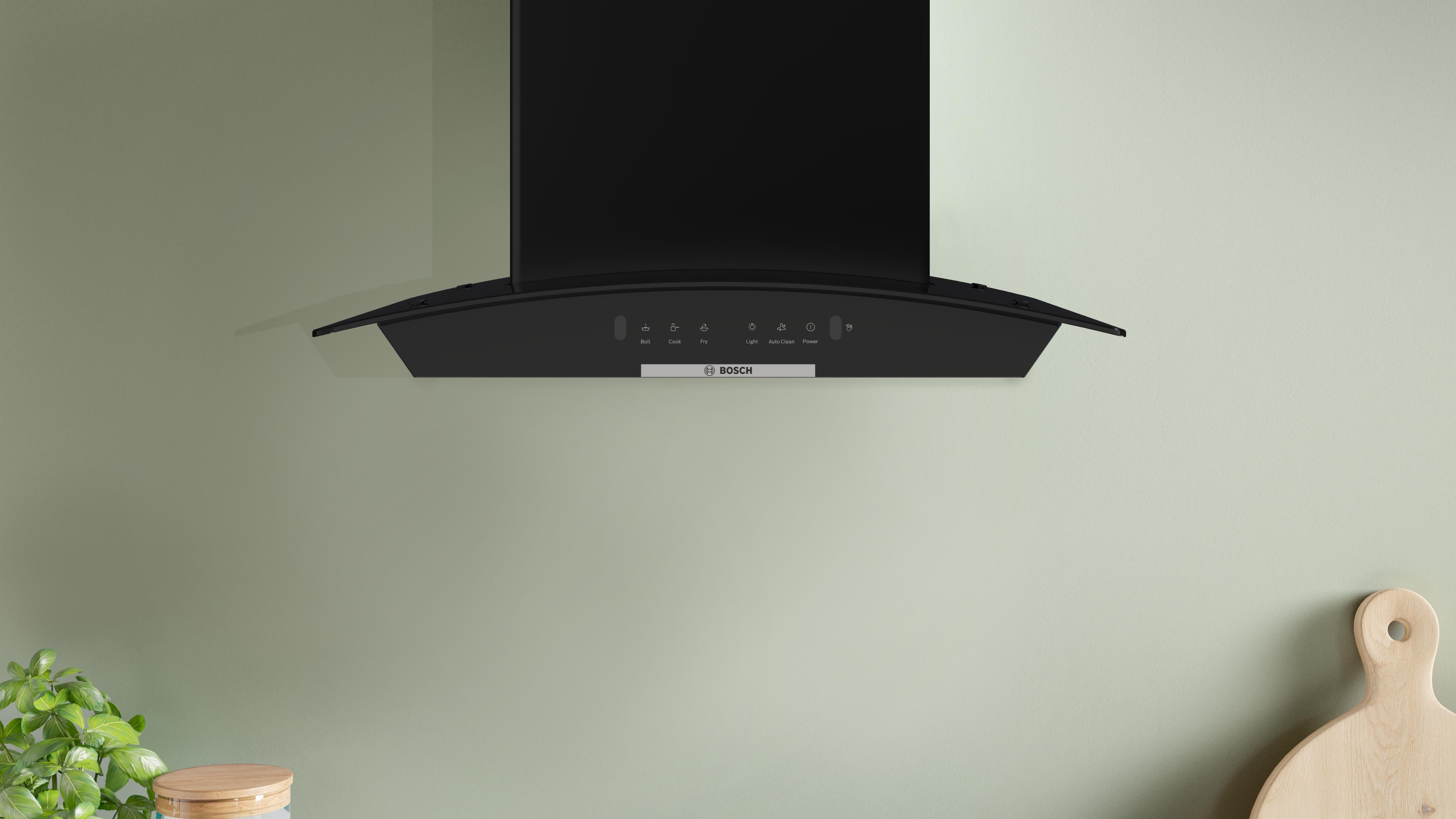 Máy hút mùi áp tường kính cong màu đen 60cm Serie 4 Bosch DWA68IJ60I Máy hút mùi áp tường kính cong màu đen 60cm Serie 4 Bosch DWA68IJ60I