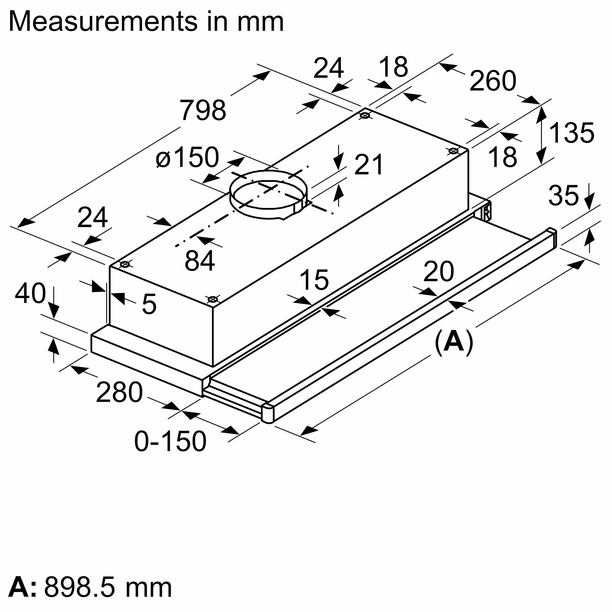 Máy hút mùi Bosch DFT93CA61B - Kích thước sản phẩm