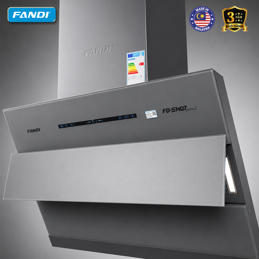Máy hút mùi áp tường kính vát màu xám 70cm Fandi FD-SHQ7 seri2 Máy hút mùi áp tường kính vát màu xám 70cm Fandi FD-SHQ7 seri2
