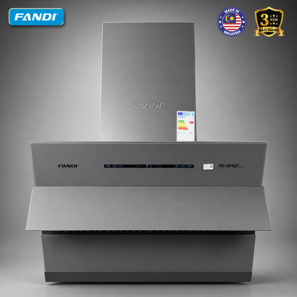 Máy hút mùi áp tường kính vát màu xám 70cm Fandi FD-SHQ7 seri2 Máy hút mùi áp tường kính vát màu xám 70cm Fandi FD-SHQ7 seri2