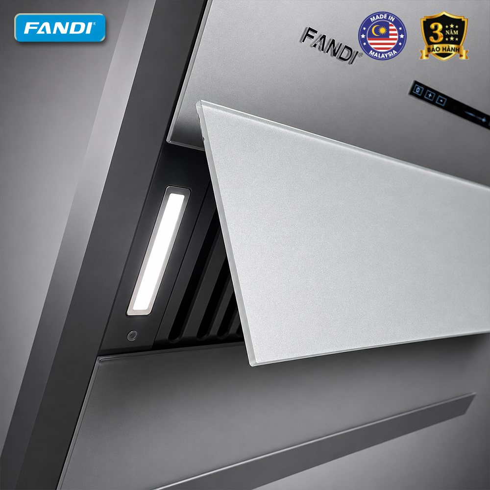 Máy hút mùi áp tường kính vát màu xám 70cm Fandi FD-SHQ7 seri2 Máy hút mùi áp tường kính vát màu xám 70cm Fandi FD-SHQ7 seri2