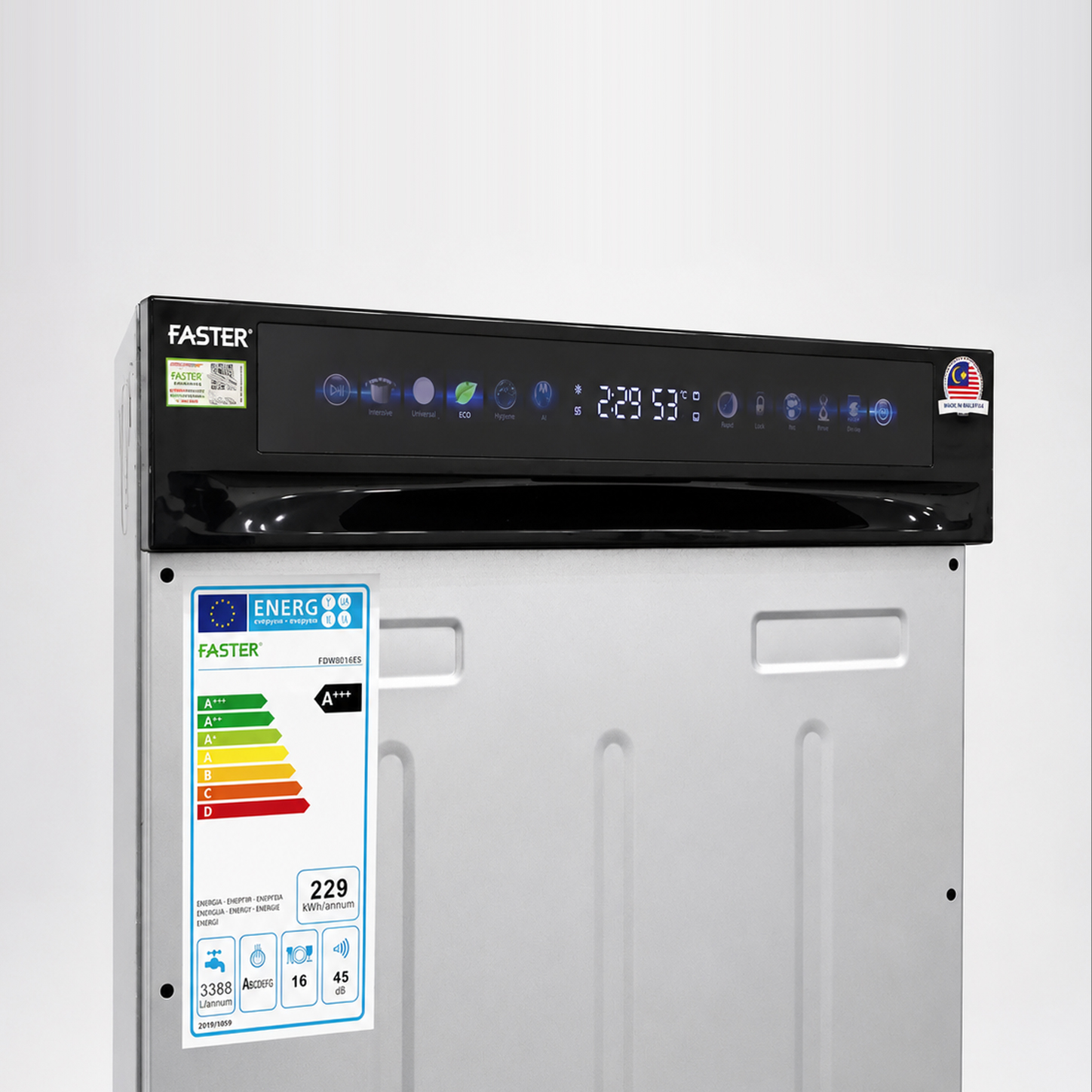 Mặt trước của máy rửa bát Faster FDW8016BS có phần tay vịn Mặt trước của máy rửa bát Faster FDW8016BS có phần tay vịn