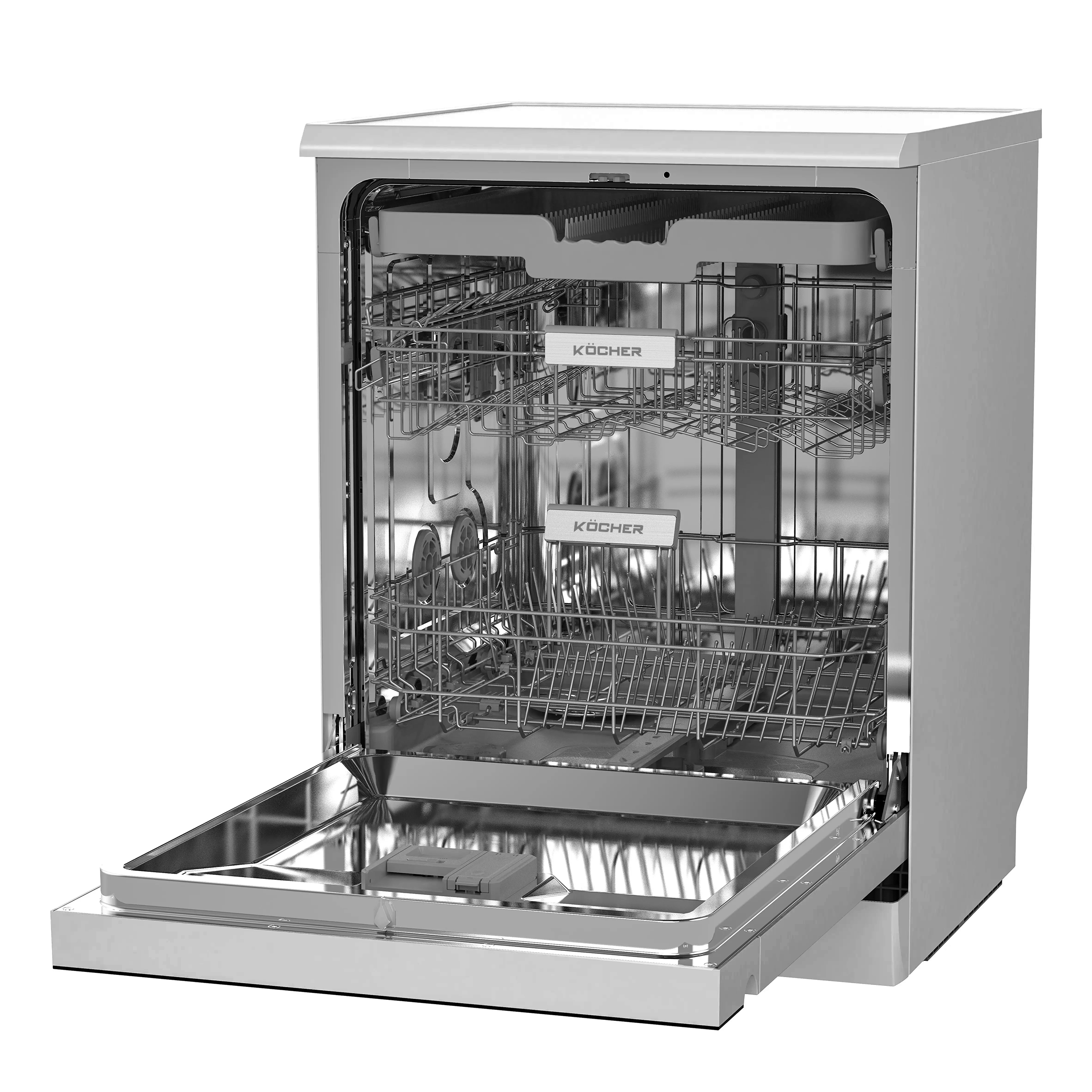 Tự làm sạch khoang máy ở nhiệt độ cao với tia nước áp lực phun cực mạnh làm trôi hết những vết bẩn còn bám lại trong khoang máy.