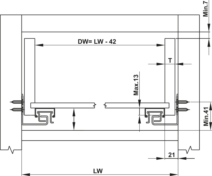 Kích thước lắp đặt | Ray âm EPC EVO nhấn mở toàn phần tích hợp giảm chấn Hafele Kích thước lắp đặt | Ray âm EPC EVO nhấn mở toàn phần tích hợp giảm chấn Hafele
