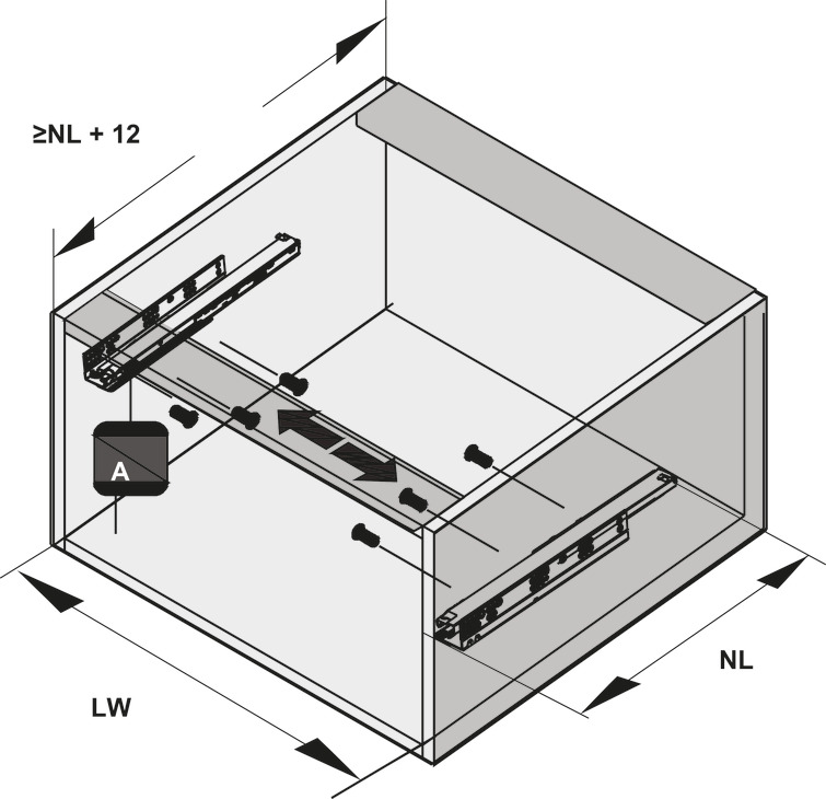 Kích thước lắp đặt | Ray âm EPC EVO nhấn mở toàn phần tích hợp giảm chấn Hafele Kích thước lắp đặt | Ray âm EPC EVO nhấn mở toàn phần tích hợp giảm chấn Hafele