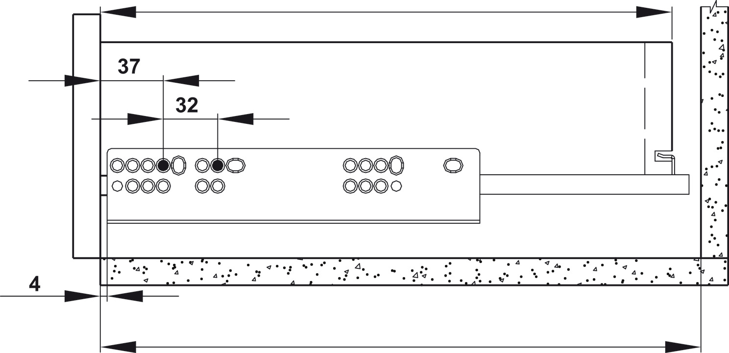 Kích thước lắp đặt | Ray âm Matrix UM mở toàn phần giảm chấn Hafele Kích thước lắp đặt | Ray âm Matrix UM mở toàn phần giảm chấn Hafele