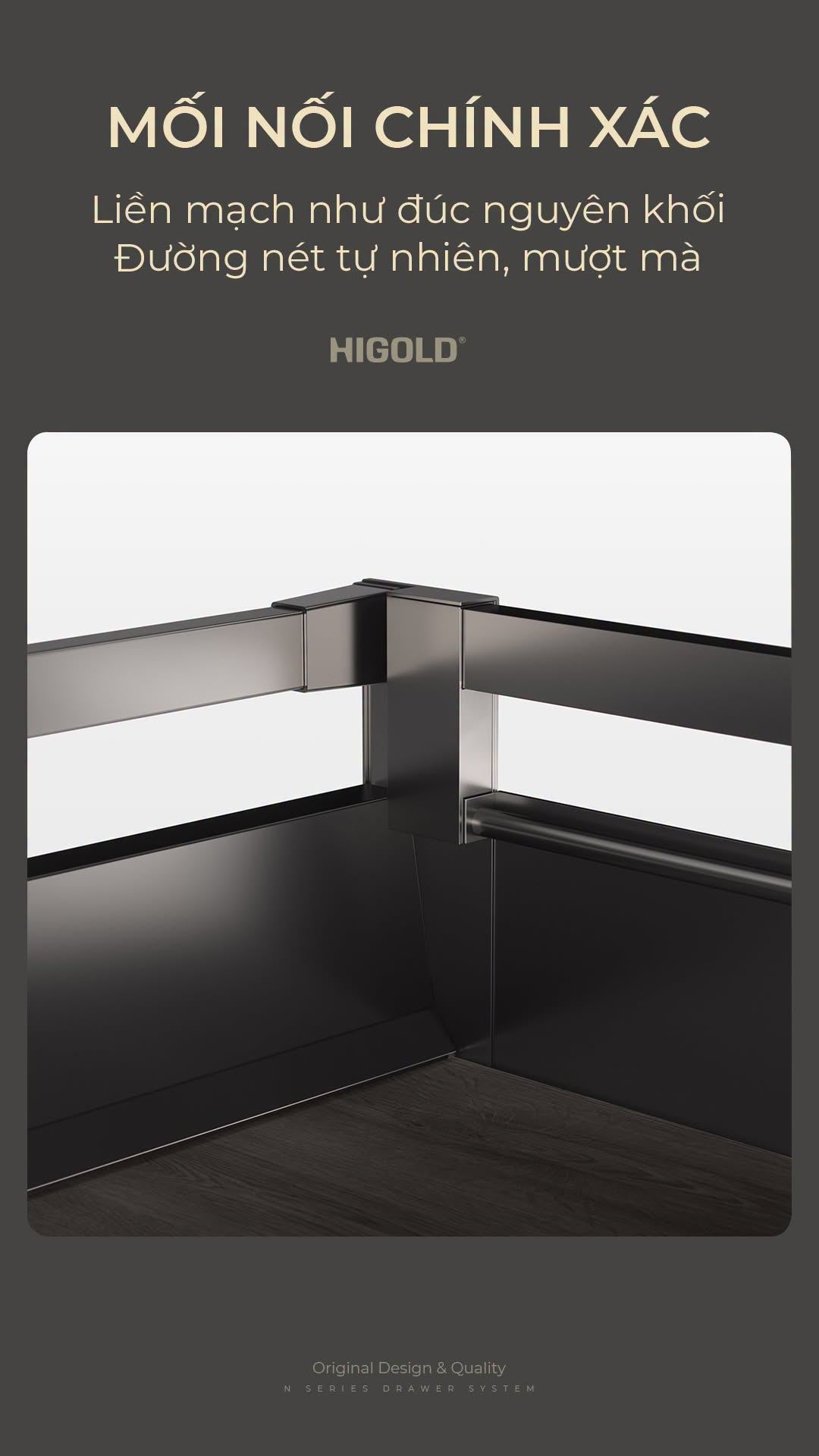 Ray hộp giảm chấn ngăn kéo 3 mặt cao 167mm dài 500mm Higold | Series N | 820020