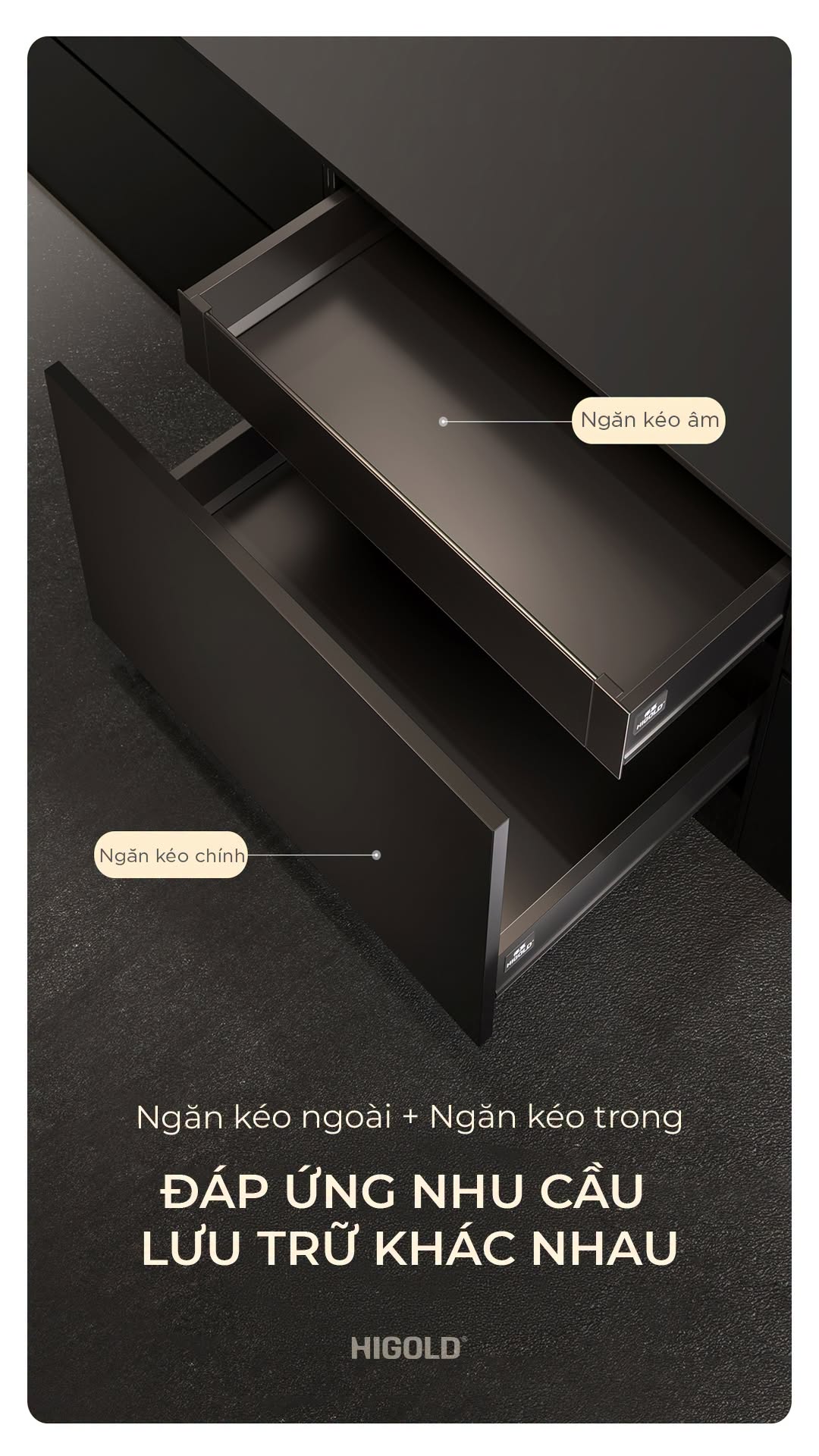 Ray hộp giảm chấn ngăn kéo 3 mặt cao 86mm dài 500mm Higold | Series N | 820006