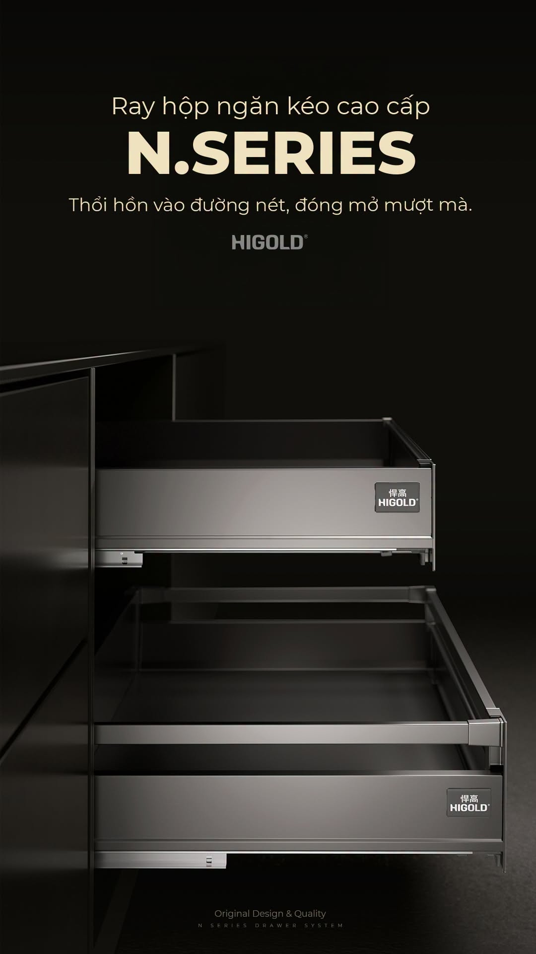 Ray hộp giảm chấn ngăn kéo 3 mặt cao 86mm dài 500mm Higold | Series N | 820006