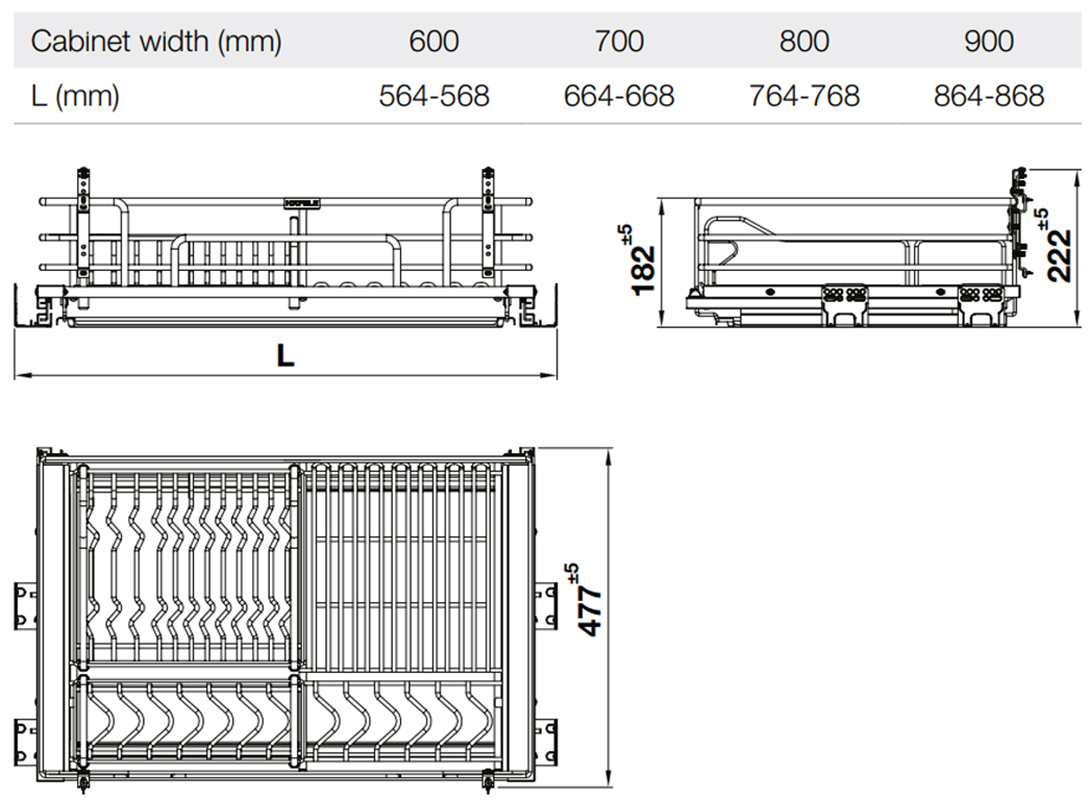 Kích thước sản phẩm | Rổ bát đĩa Inox 304 nan Ovan Hafele Kason Flex Kích thước sản phẩm | Rổ bát đĩa Inox 304 nan Ovan Hafele Kason Flex