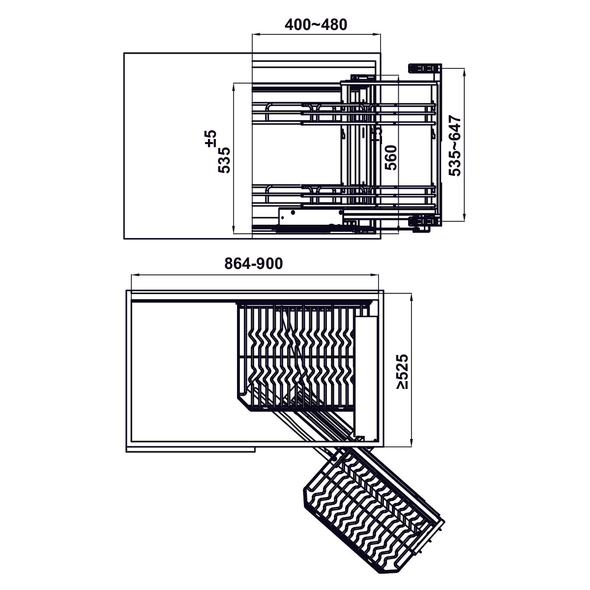 Kích thước lắp đặt | Rổ góc liên hoàn mở phải Inox 304 nan Ovan Hafele Olla 548.21.022 Kích thước lắp đặt | Rổ góc liên hoàn mở phải Inox 304 nan Ovan Hafele Olla 548.21.022