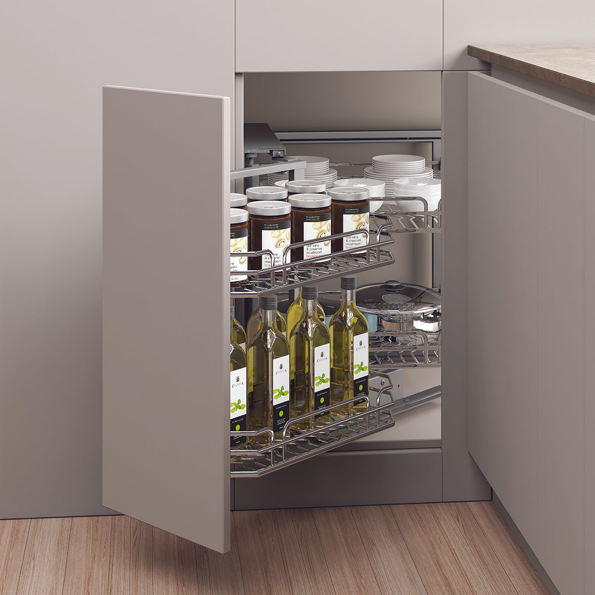 Rổ góc liên hoàn mở trái Inox 304 nan Ovan cao cấp | Hafele Olla 548.21.032 Rổ góc liên hoàn mở trái Inox 304 nan Ovan cao cấp | Hafele Olla 548.21.032