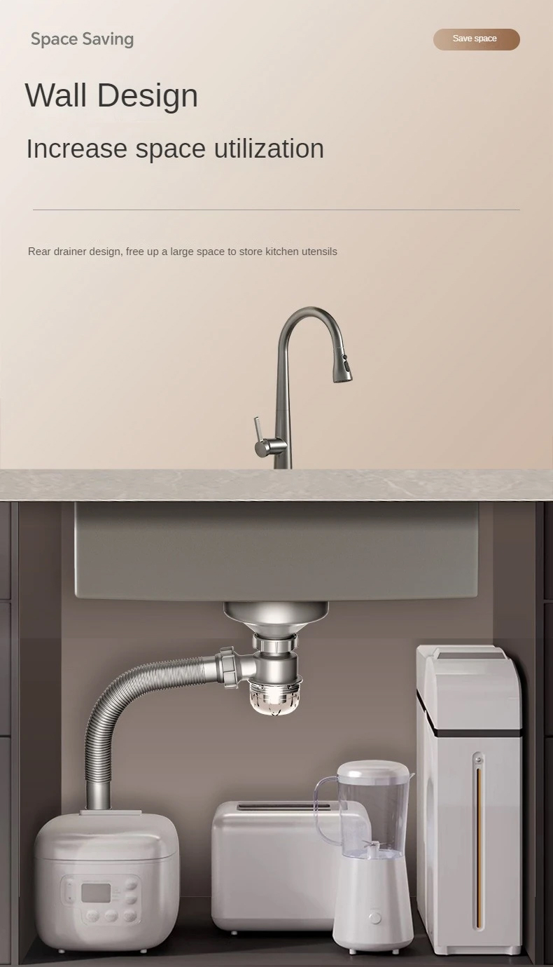 Siphon SLIM thế hệ mới của chậu rửa bát Gento GT04-8250 Deluxe giúp giảm chiều cao của ống thoát nước so với ống uốn cong truyền thống, từ đó tiết kiệm không gian trong khoang tủ bếp. Siphon SLIM thế hệ mới của chậu rửa bát Gento GT04-8250 Deluxe giúp giảm chiều cao của ống thoát nước so với ống uốn cong truyền thống, từ đó tiết kiệm không gian trong khoang tủ bếp.