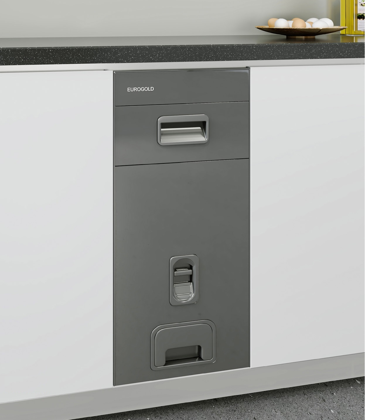 Thùng gạo âm tủ mặt kính màu ghi cao cấp | Eurogold GB300G | 18kg | nút nhấn | chiều rộng tủ 300mm Thùng gạo âm tủ mặt kính màu ghi cao cấp | Eurogold GB300G | 18kg | nút nhấn | chiều rộng tủ 300mm
