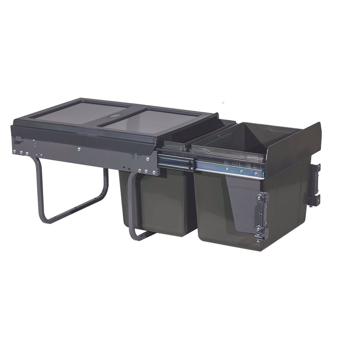 Thùng rác âm tủ 2 ngăn 30L cánh kéo/mở màu xám 400mm 503.39.631 là phụ kiện tủ bếp được nhập khẩu chính hãng từ thương hiệu nổi tiếng Hafele Thùng rác âm tủ 2 ngăn 30L cánh kéo/mở màu xám 400mm 503.39.631 là phụ kiện tủ bếp được nhập khẩu chính hãng từ thương hiệu nổi tiếng Hafele