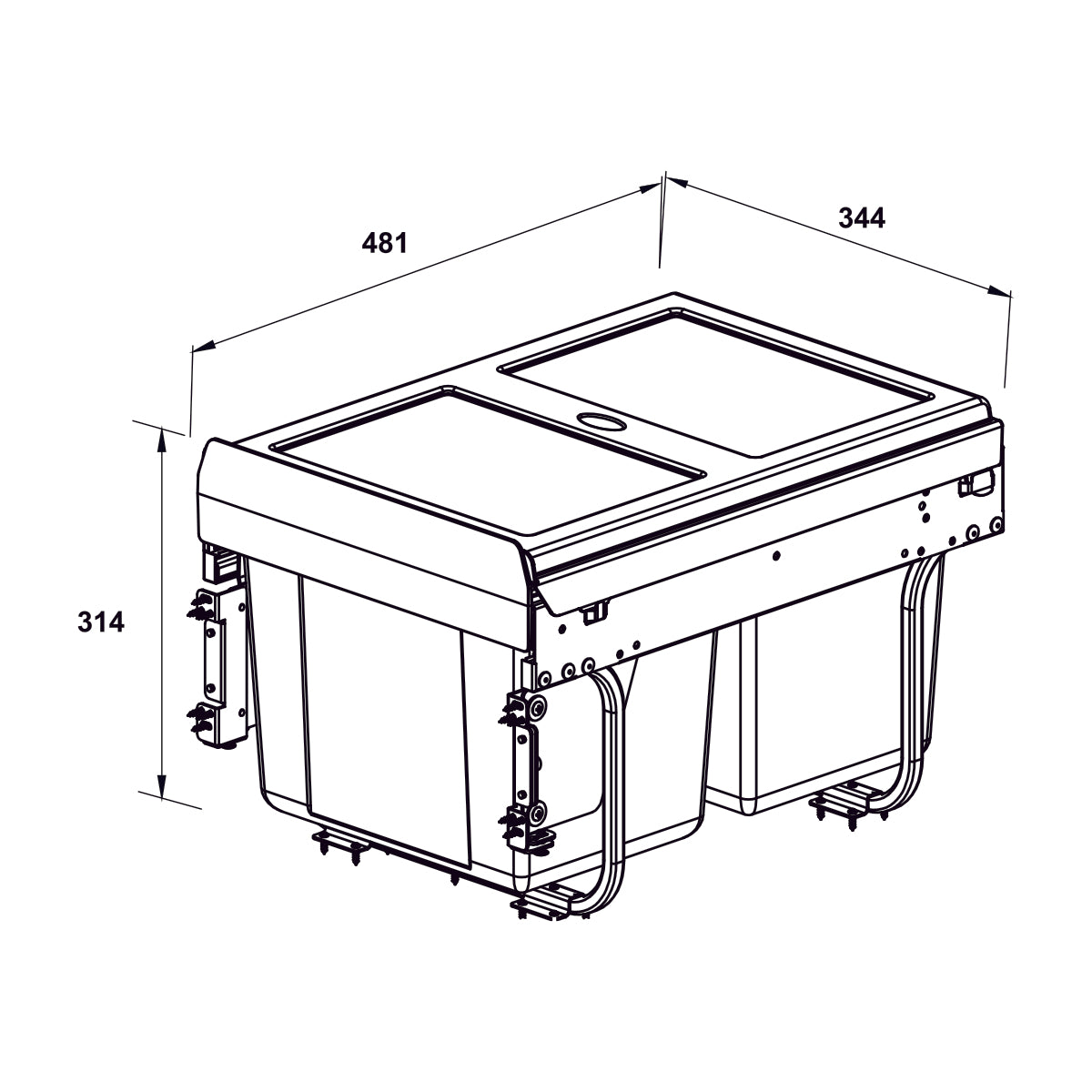Kích thước sản phẩm | Thùng rác âm tủ 2 ngăn 2*15L cánh kéo/mở màu xám 400mm Hafele Viola 503.39.631 Kích thước sản phẩm | Thùng rác âm tủ 2 ngăn 2*15L cánh kéo/mở màu xám 400mm Hafele Viola 503.39.631