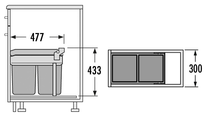 Thùng rác âm tủ 2 ngăn 2*15L cánh kéo 300mm Hafele Hailo Tandem 502.72.761