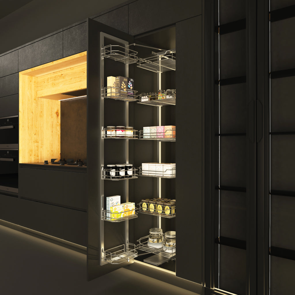 Tủ đồ khô 6 tầng, 12 rổ cánh mở Inox 304 nan tròn | Hafele Dolce 548.65.033 | chiều rộng tủ 450mm Tủ đồ khô 6 tầng, 12 rổ cánh mở Inox 304 nan tròn | Hafele Dolce 548.65.033 | chiều rộng tủ 450mm