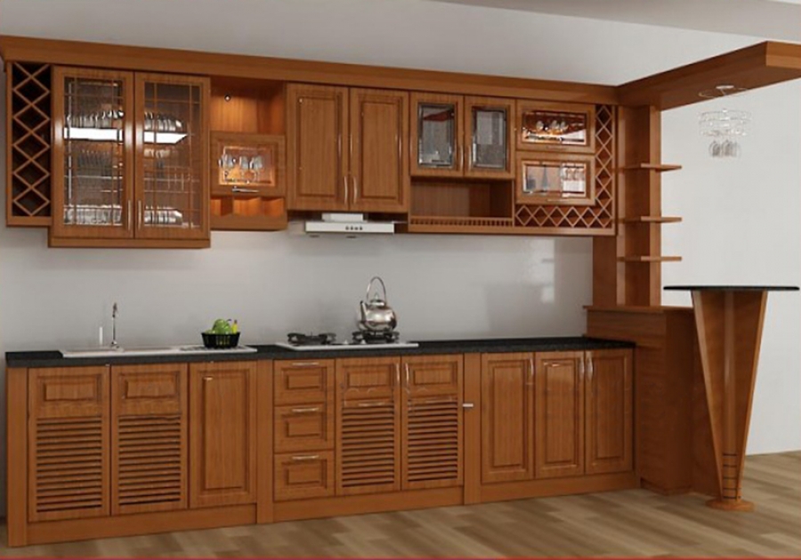 Mẫu tủ bếp gỗ xoan đào đẹp TB-HSN13