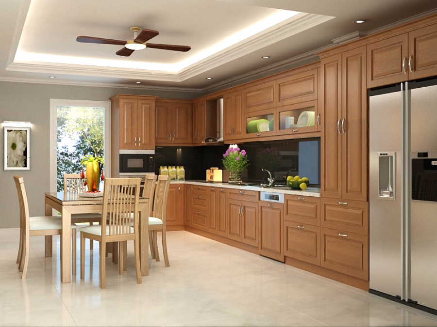 Mẫu tủ bếp gỗ xoan đào đẹp TB-HSN22